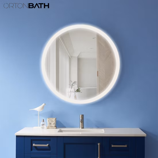 Ortonbath ラウンドフロントライト LED バスルームバニティミラー、3 色のライト調光可能、アンチ付き化粧ミラー